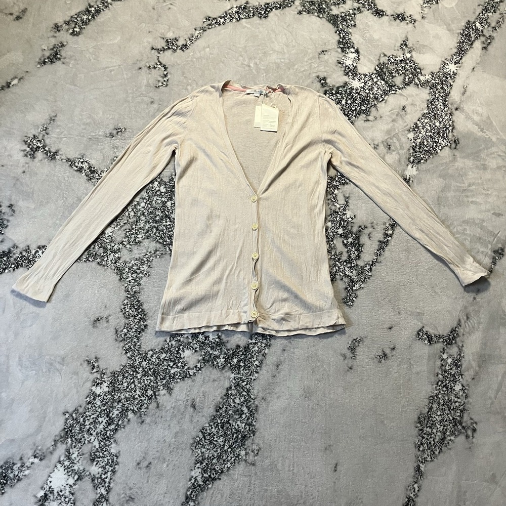Boden Sweater Womens Size 10 Beige V Neck Long Sleeve Cardigan Linen Bld